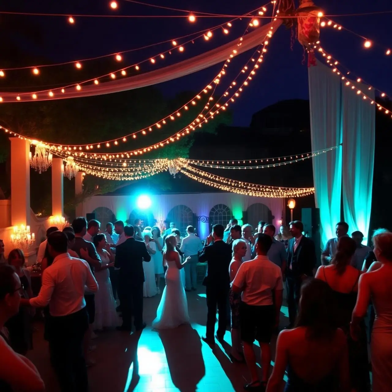 Boda con pista de baile e iluminación elegante
