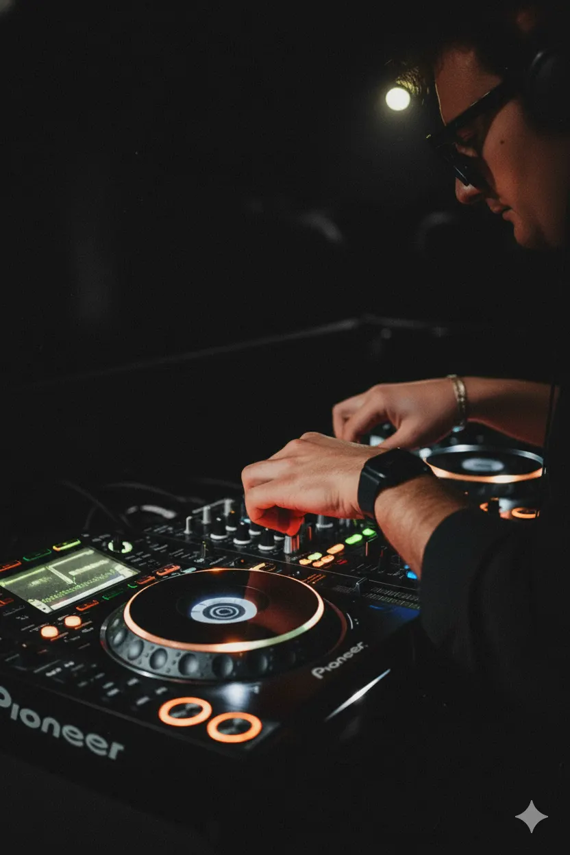 DJ Stephane mezclando en cabina Pioneer